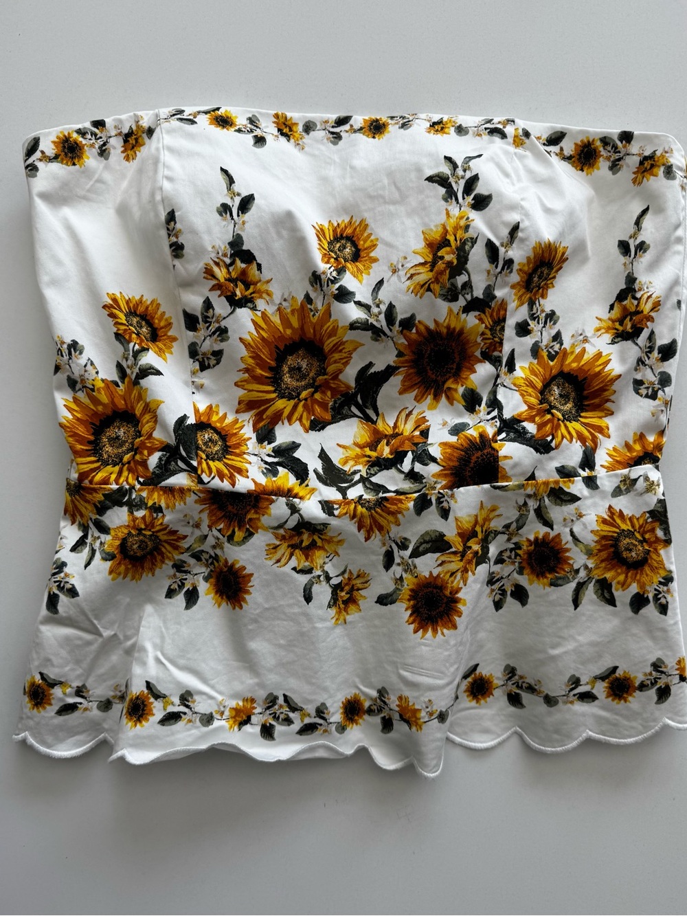 White House Black Market White Strapless Sunflower Peplum Crop Top - Picture 6 of 10